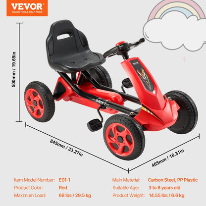 E01-1 - Adjustable Seat 4-Wheel Go Kart for Kids 3-8 Years