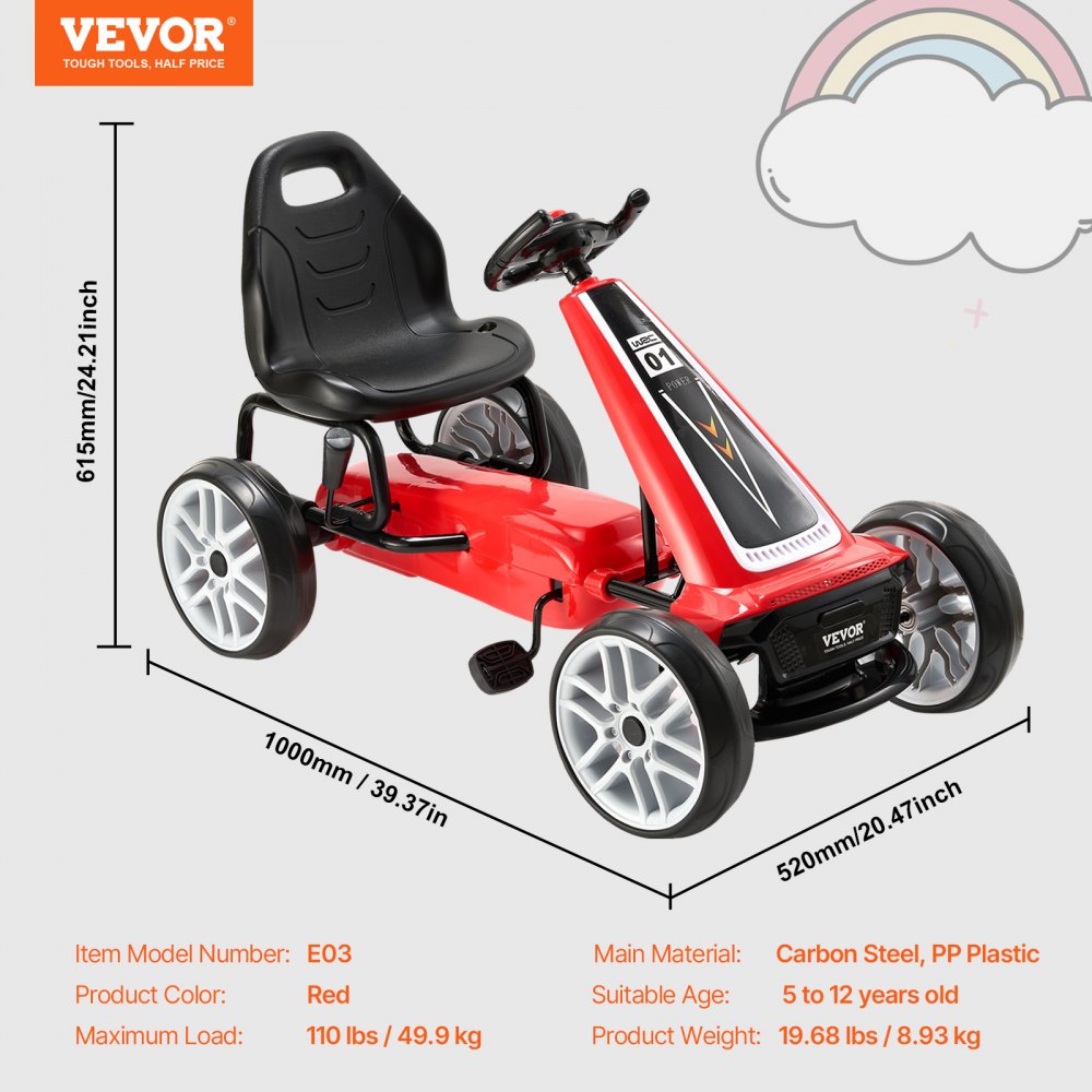 E03 - VEVOR Kids Go Kart with Adjustable Seat and Horn