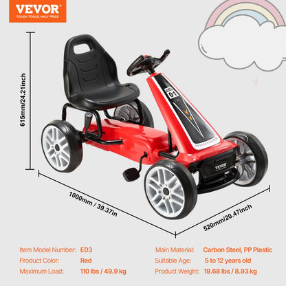 E03 - VEVOR Kids Go Kart with Adjustable Seat and Horn