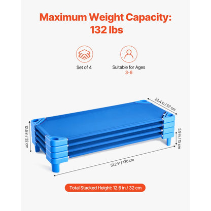 QL-106-3 - Stackable Kiddie Cots, 51.2" x 22.4", Easy Assembly for Daycare