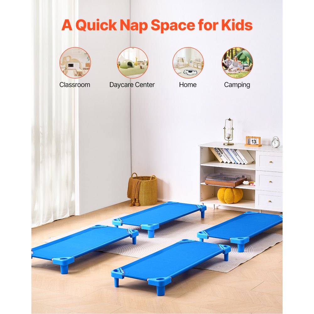 QL-106-3 - Stackable Kiddie Cots, 51.2" x 22.4", Easy Assembly for Daycare