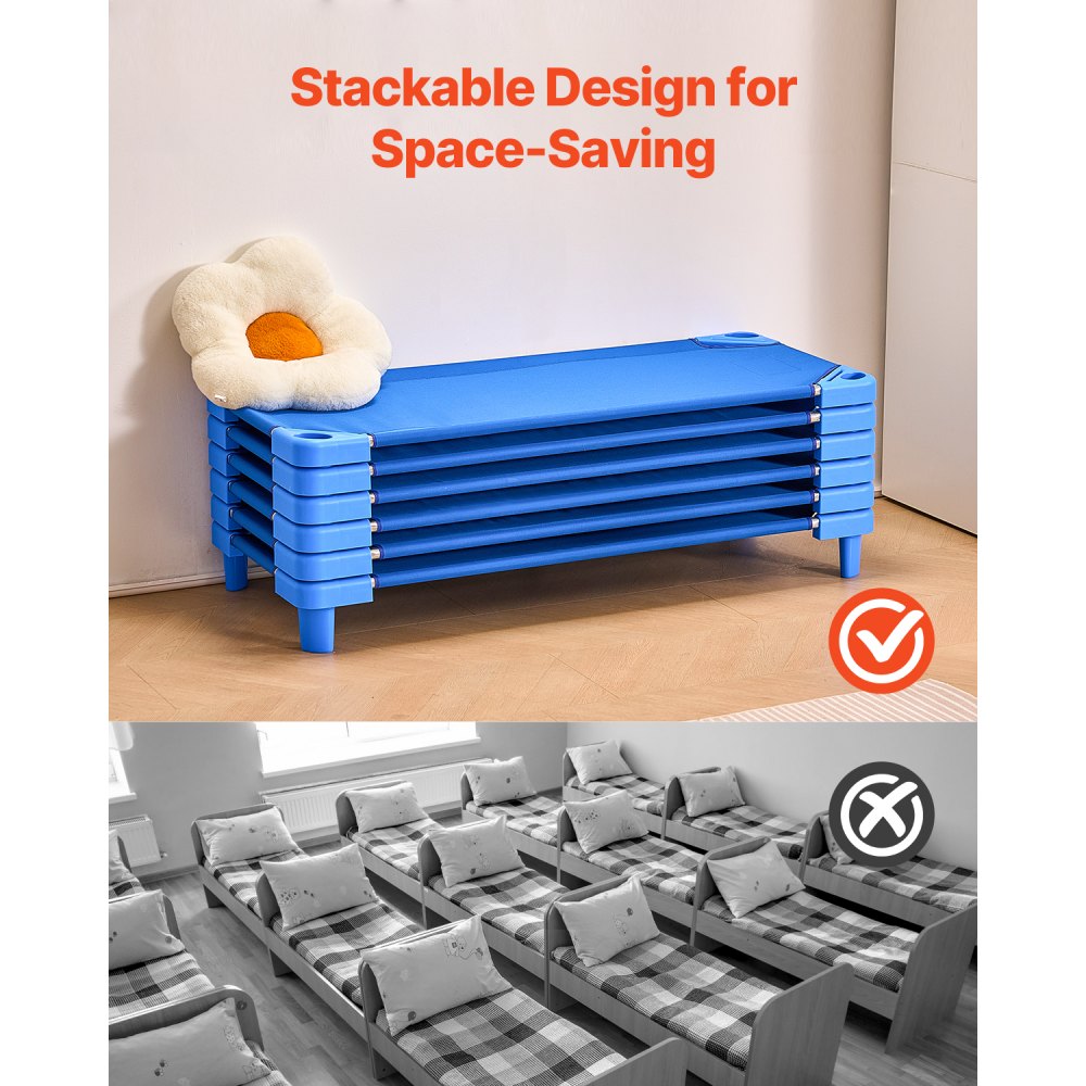 QL-106-3 - Set of 6 Stackable Kiddie Cots for Toddlers, 51.2" x 22.4"