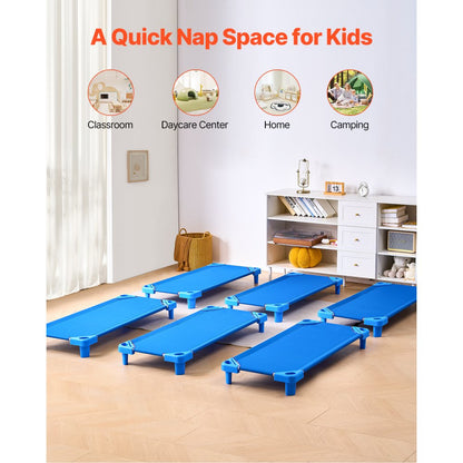 QL-106-3 - Set of 6 Stackable Kiddie Cots for Toddlers, 51.2" x 22.4"