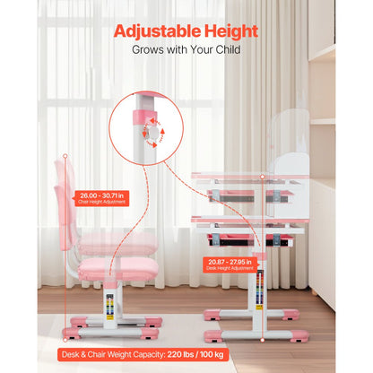 70-3 - Adjustable Kids Study Desk & Chair Set with Smart Storage