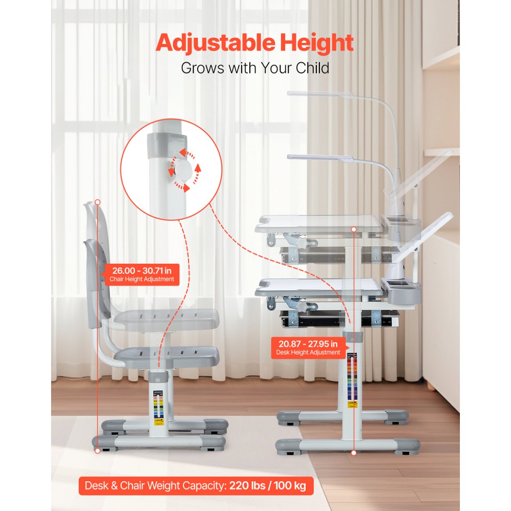 70-1 - Ergonomic Children's Desk Chair Set with Adjustable Height & LED Lamp