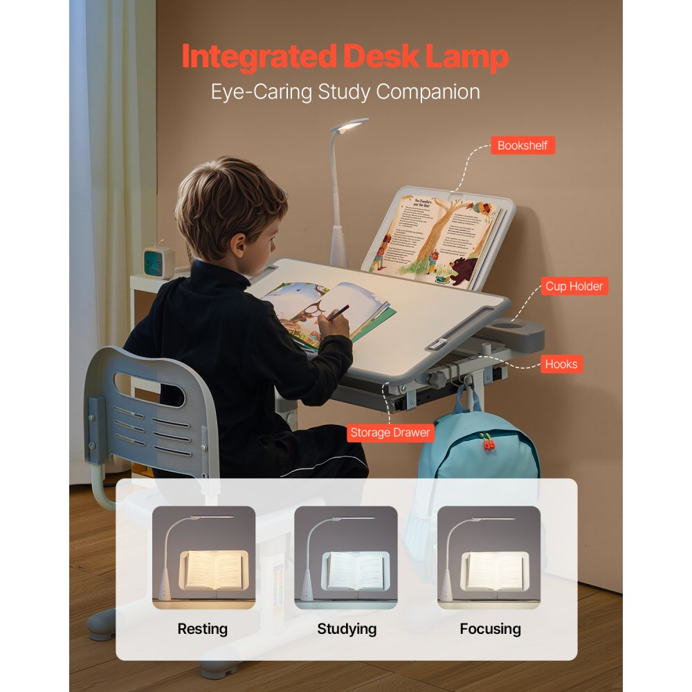 70-1 - Ergonomic Children's Desk Chair Set with Adjustable Height & LED Lamp
