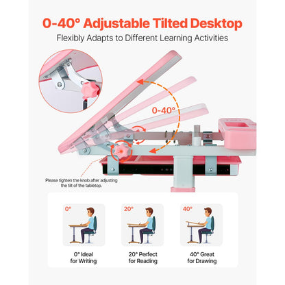 70-1 - Kids Study Desk & Chair Set with Tilted Top & Drawer Storage