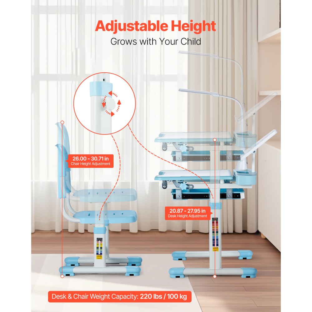 70-1 - Kids Adjustable Study Desk & Chair Set with Tilt Top