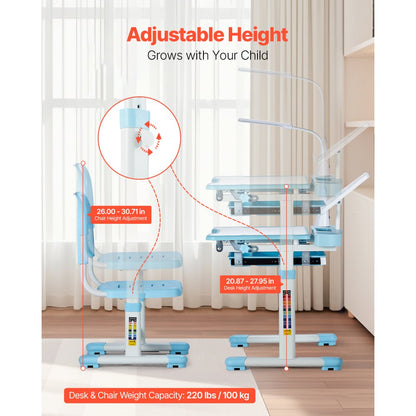 70-1 - Kids Adjustable Study Desk & Chair Set with Tilt Top