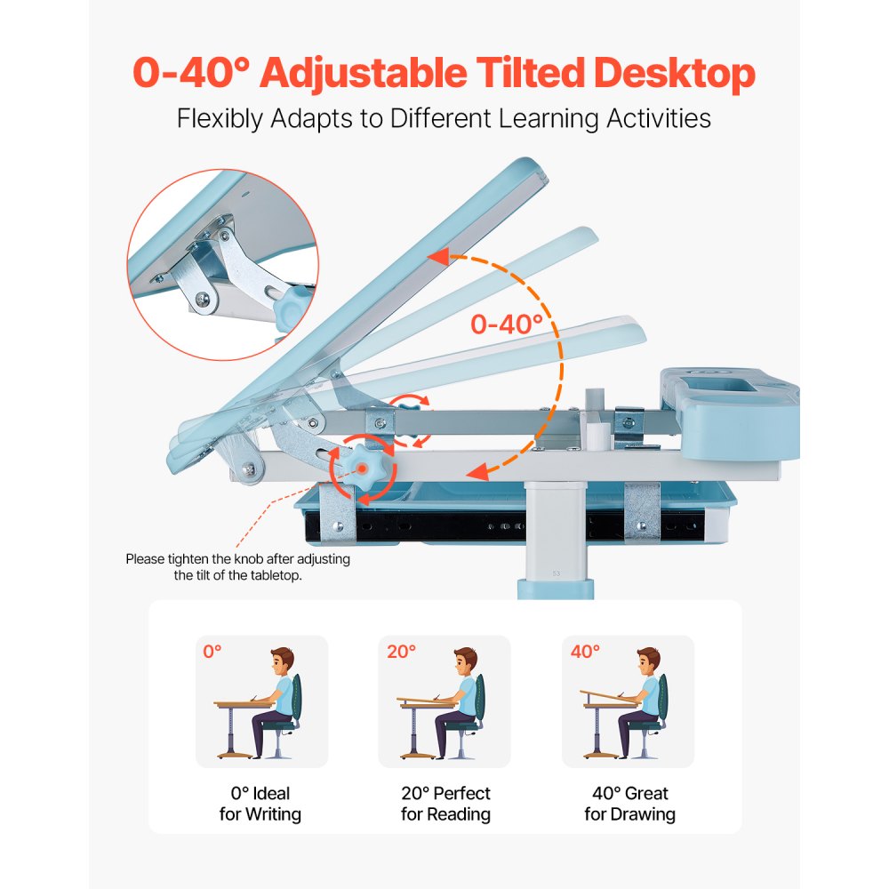 70-1 - Kids Adjustable Study Desk & Chair Set with Tilt Top