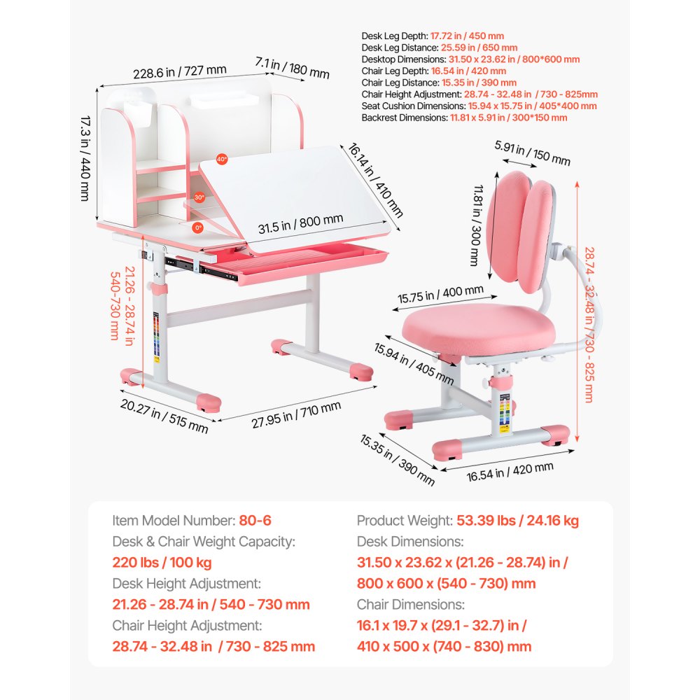 80-6 - Height-Adjustable Kids Desk & Chair Set for Cozy Learning