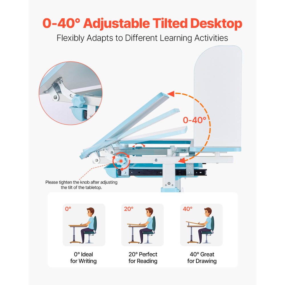 80-6 - Ergonomic Kids Desk & Chair Set with Adjustable Height and Storage