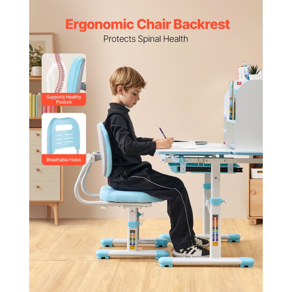 80-6 - Ergonomic Kids Desk & Chair Set with Adjustable Height and Storage