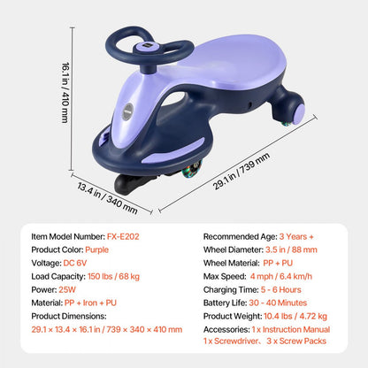 FX-E202 - 2-in-1 Electric Wiggle Car for Kids, 29.1 in, Bluetooth Lights