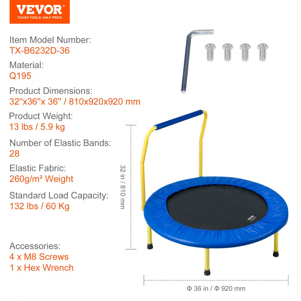 TX-B6232D-36 - Portable 3FT Kids Trampoline for Indoor & Outdoor Fun