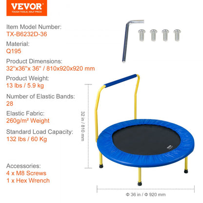TX-B6232D-36 - Portable 3FT Kids Trampoline for Indoor & Outdoor Fun