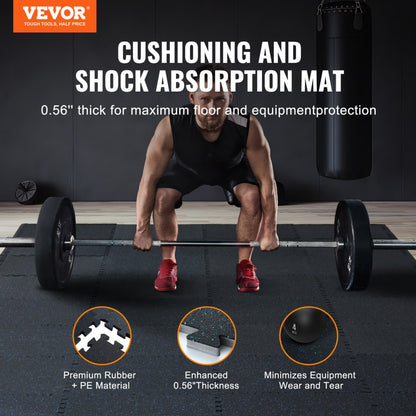 HRD-XJD6614-6B - 0.56" Thick Interlocking Rubber Gym Mats, Premium Support