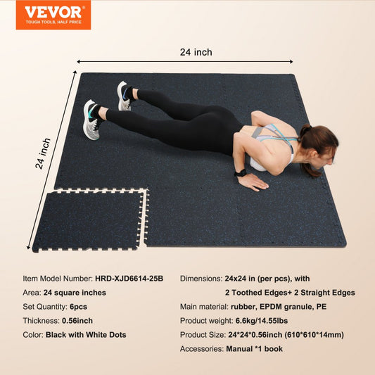 HRD-XJD6614-6B - 0.56" Thick Interlocking Rubber Gym Mats, Premium Support