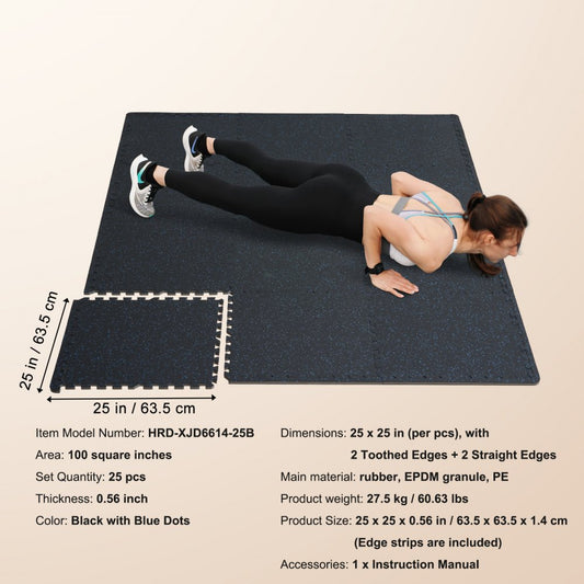 HRD-XJD6614-25B - 25 Interlocking Gym Mats, 0.56" Thick, Rubber & EVA Foam