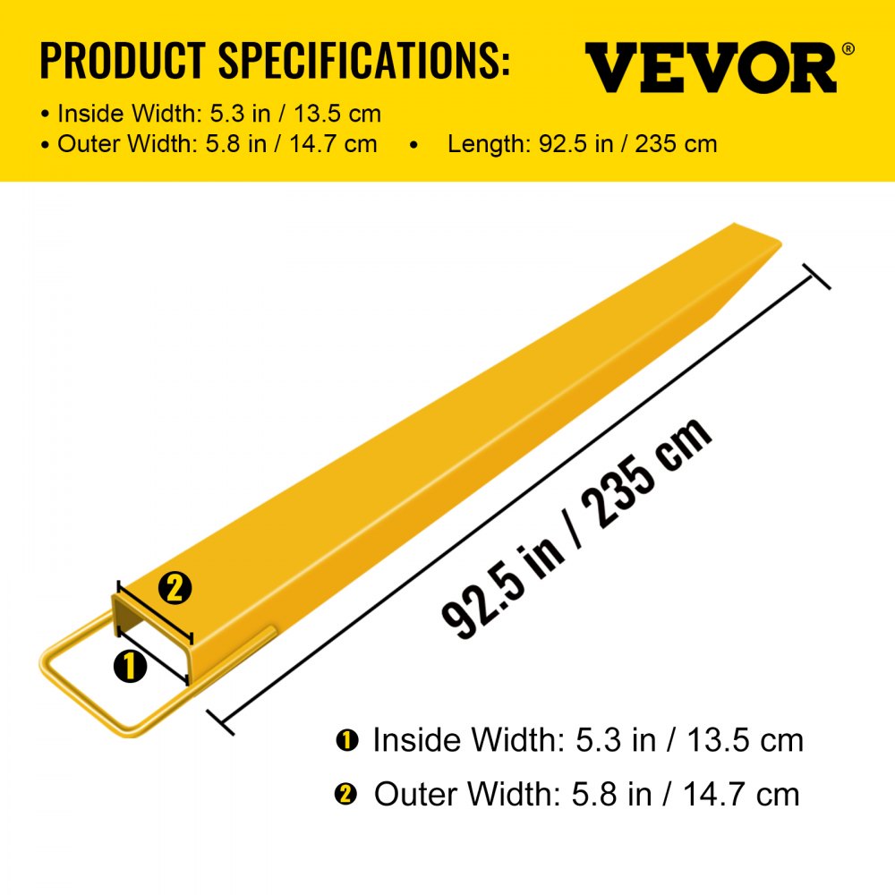 96 x 5.8" Fork Extension - Durable Alloy Steel Forks for Heavy Lifting