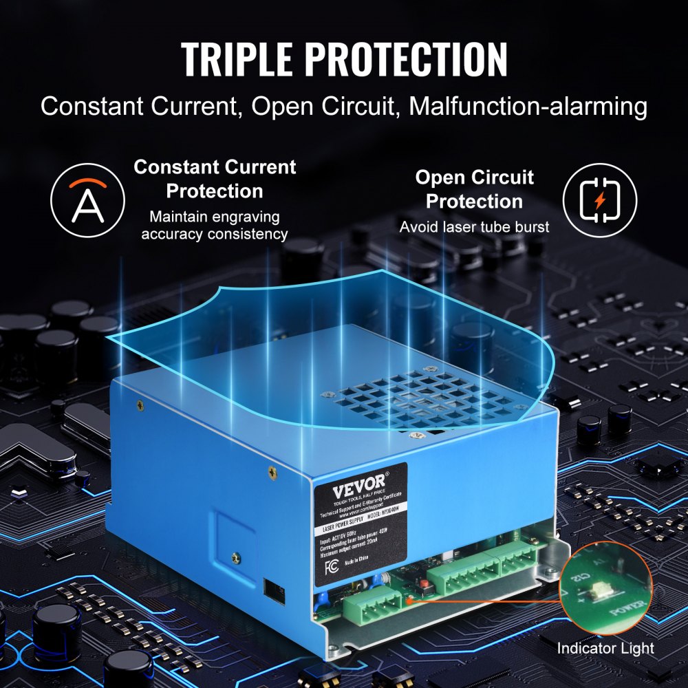 MYJG40W - 40W Laser Power Supply with Cooling Fan and Safety Features