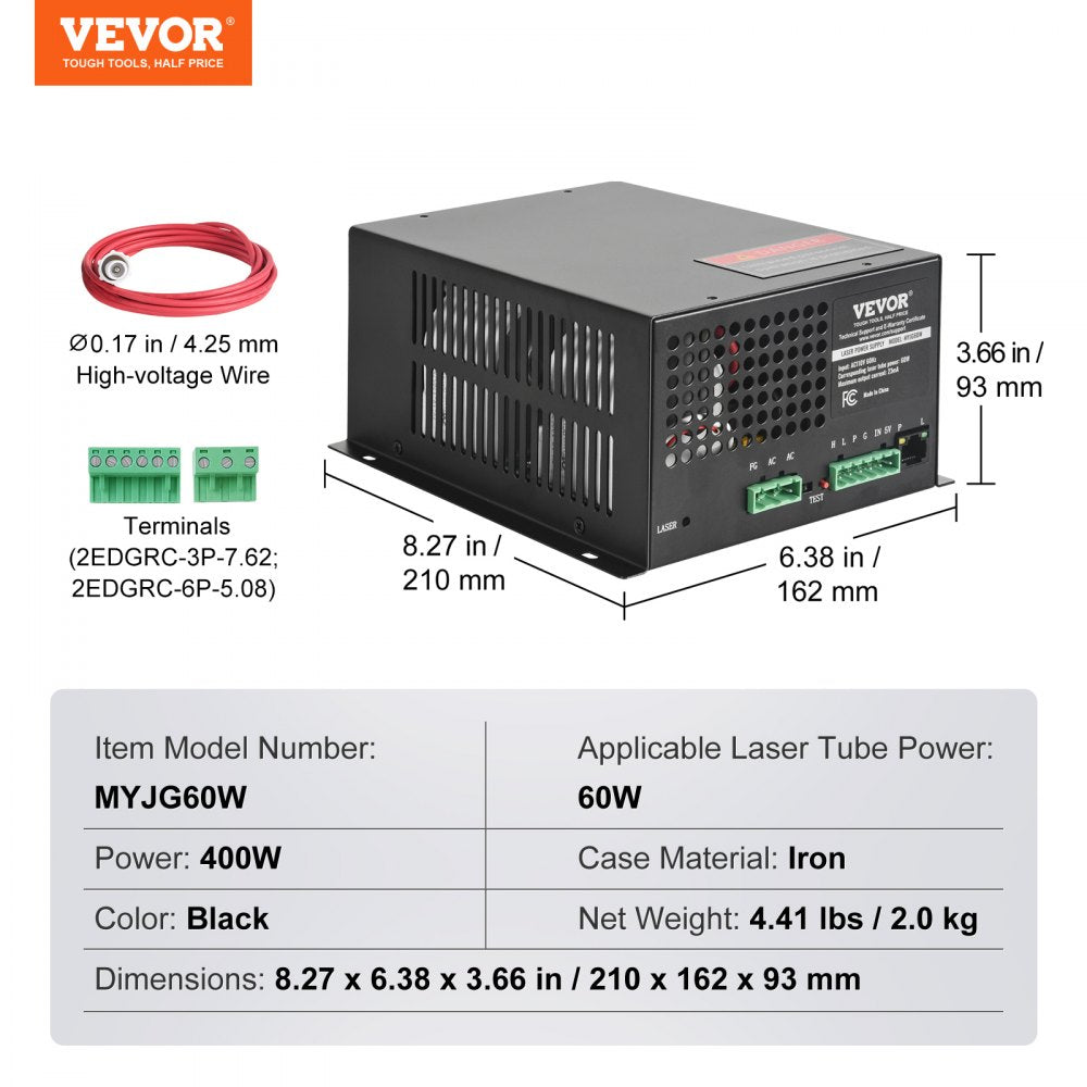 MYJG60W - 60W VEVOR Laser Power Supply with Cooling & Safety Features