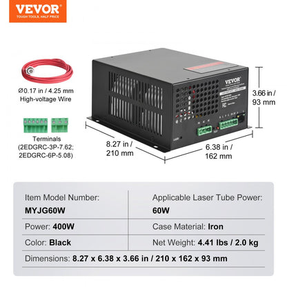 MYJG60W - 60W VEVOR Laser Power Supply with Cooling & Safety Features