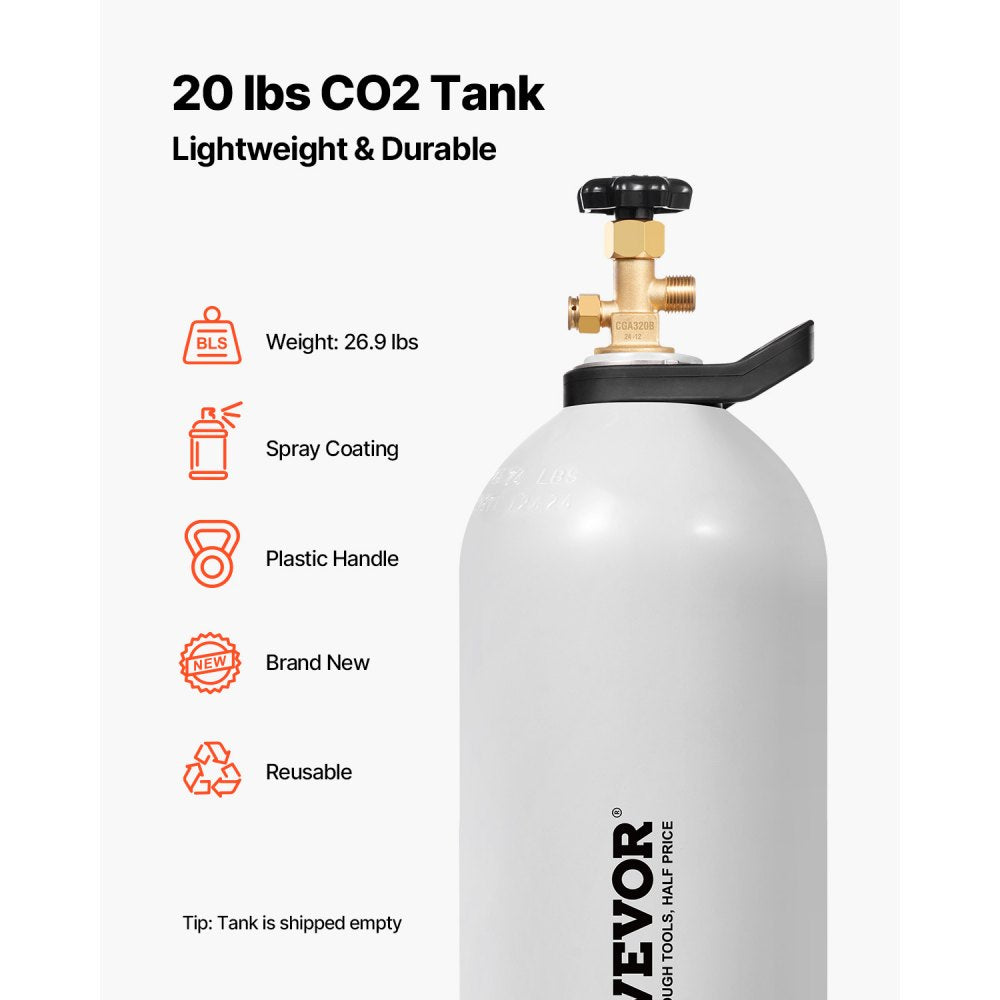 RY-203-3000-H-01 - 20 lbs Durable Aluminum CO2 Tank with Siphon Tube