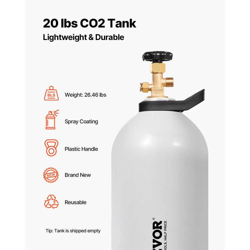 RY-203-3000-H-01 - 20 lbs Aluminum CO2 Cylinder with CGA320 Valve