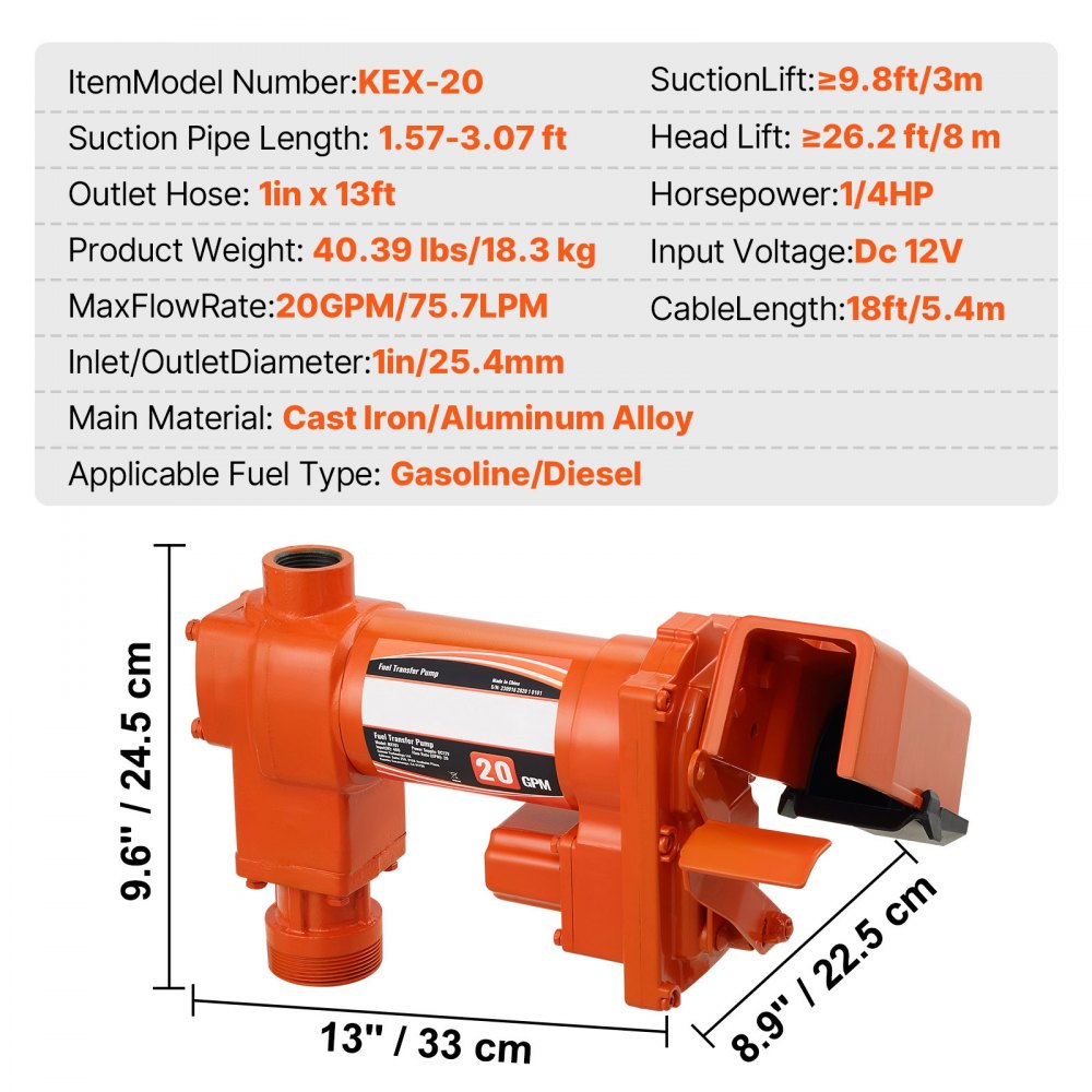 EX56A-12 - 12V Fuel Transfer Pump, 20 GPM, 3000 RPM Efficiency