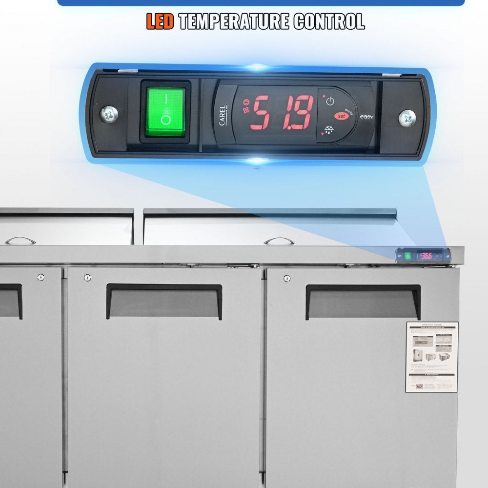 KSR-72B - 72" Stainless Steel Triple-Door Prep Table with 17.73 Cu. Ft. Capacity