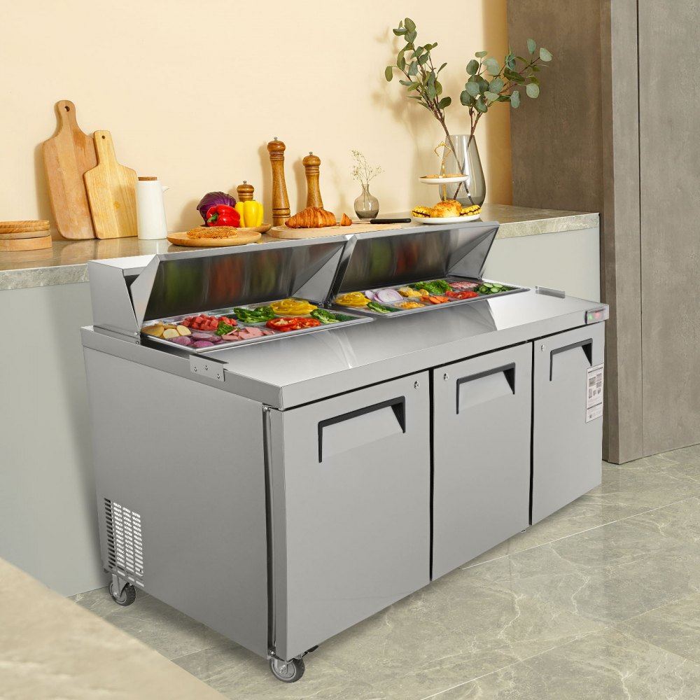 KSR-72B - 72" Stainless Steel Triple-Door Prep Table with 17.73 Cu. Ft. Capacity