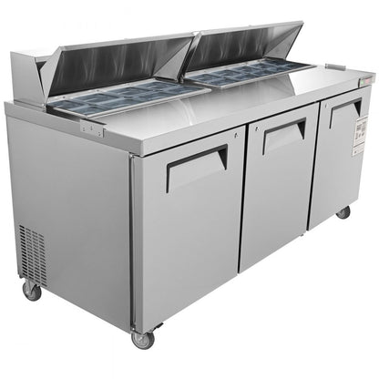 KSR-72B - 72" Stainless Steel Triple-Door Prep Table with 17.73 Cu. Ft. Capacity