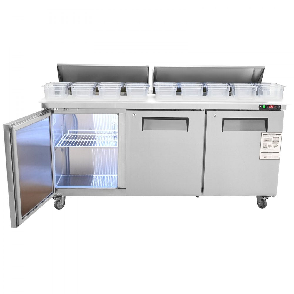 KSR-72B - 72" Stainless Steel Triple-Door Prep Table with 17.73 Cu. Ft. Capacity
