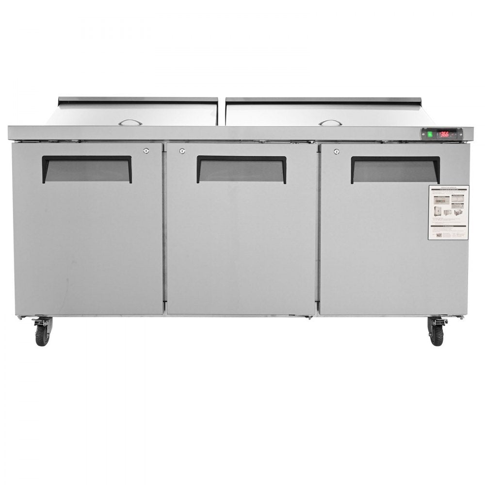 KSR-72B - 72" Stainless Steel Triple-Door Prep Table with 17.73 Cu. Ft. Capacity