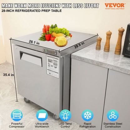 KTR-27B - 7.4 Cu. Ft Stainless Steel Undercounter Refrigerator with Worktop