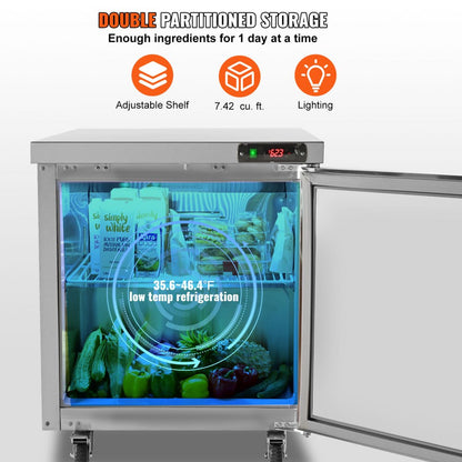 KTR-27B - 7.4 Cu. Ft Stainless Steel Undercounter Refrigerator with Worktop