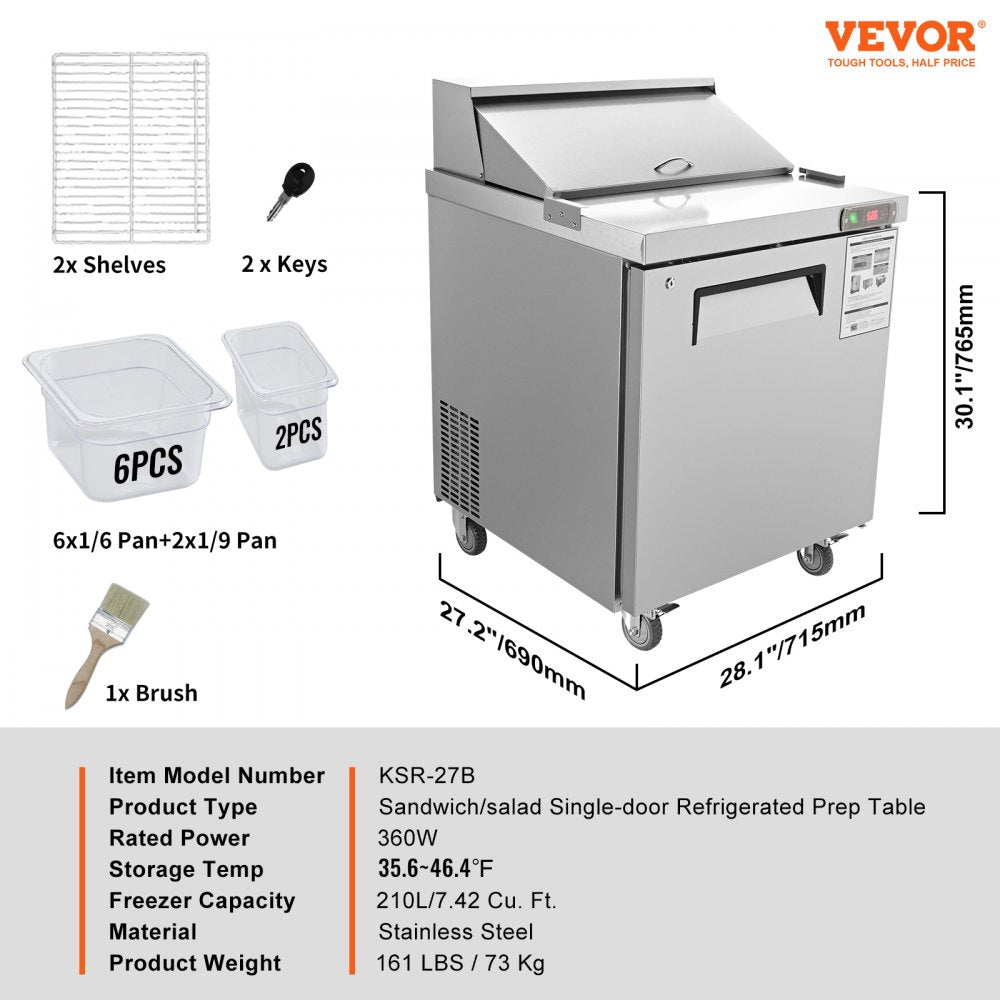 KSR-27B - 28” Stainless Steel Sandwich Prep Table with 12.85 cu. ft. Capacity