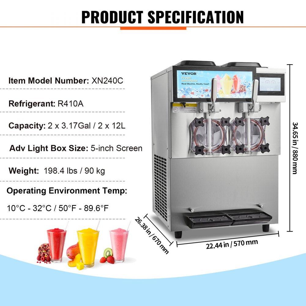 XN240C - 2x12L Commercial Slushy Machine with Touchscreen for Fast Service