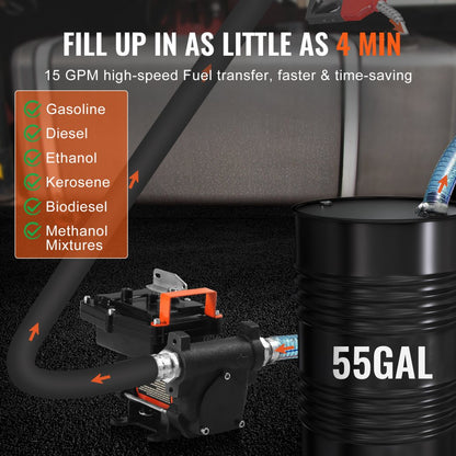 DCEX60A - High Flow 15 GPM Fuel Transfer Pump with 13-Foot Hose