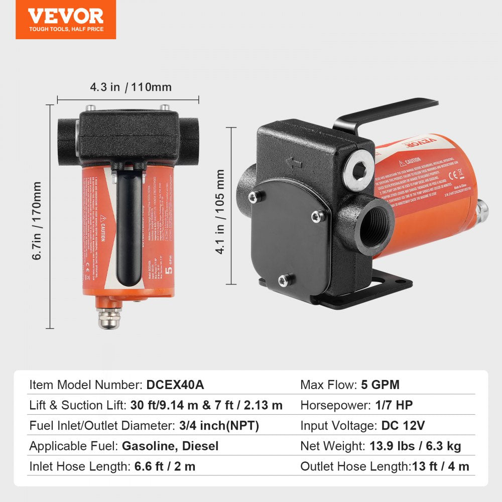 DCEX40A - 5 GPM Portable Diesel Pump with 30ft Lift & Auto Nozzle