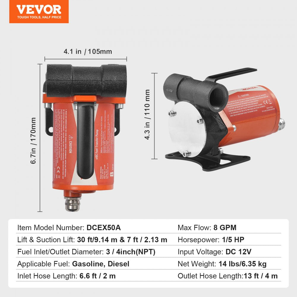 DCEX50A - 8 GPM Diesel Pump with 30ft Lift for Efficient Refueling