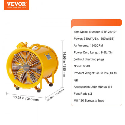 BTF-25/10" - 10" VEVOR Ventilator, 350W, 1942CFM Airflow