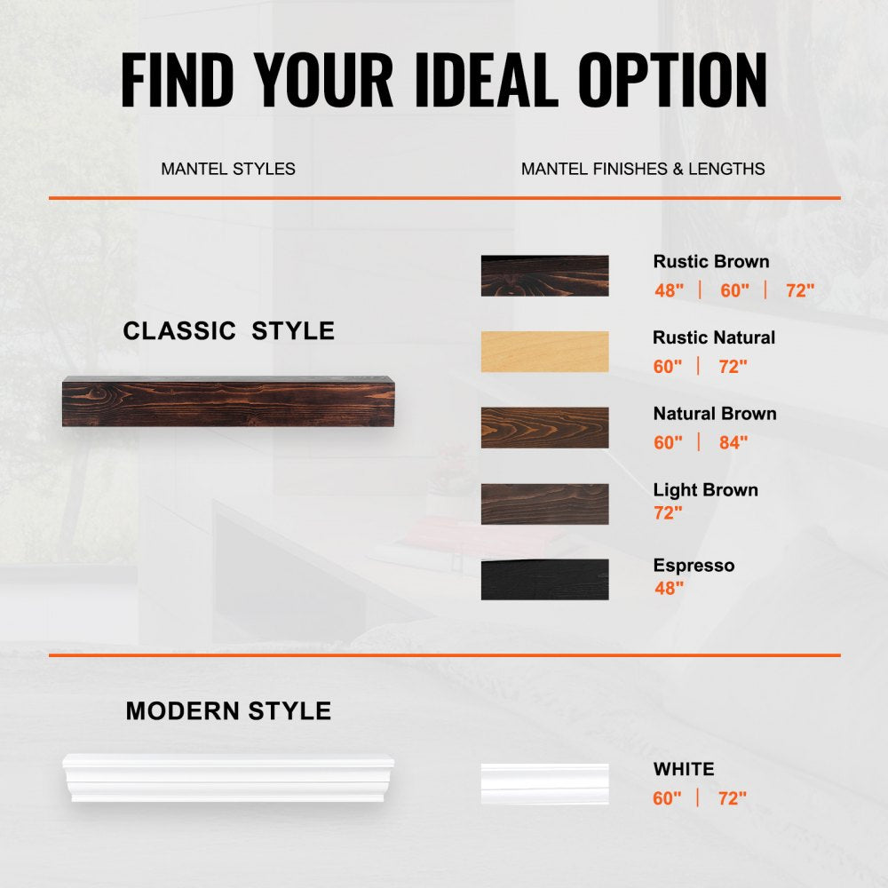 RB48-8-5 - Rustic 48" Floating Mantel Shelf in White Pine Wood