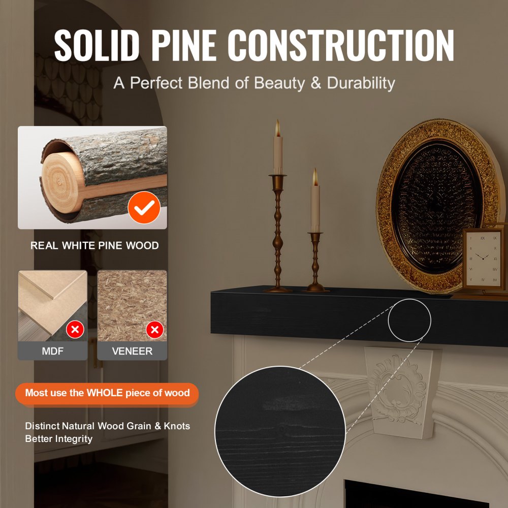 DC48-8-5 - Rustic 48" White Pine Floating Fireplace Mantel Shelf