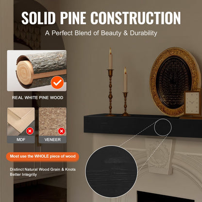 DC48-8-5 - Rustic 48" White Pine Floating Fireplace Mantel Shelf