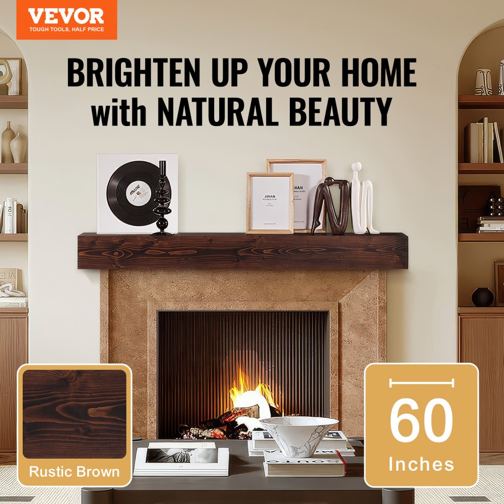 RW60-8-6 - Rustic 60" Pine Floating Mantel Shelf for Home Décor