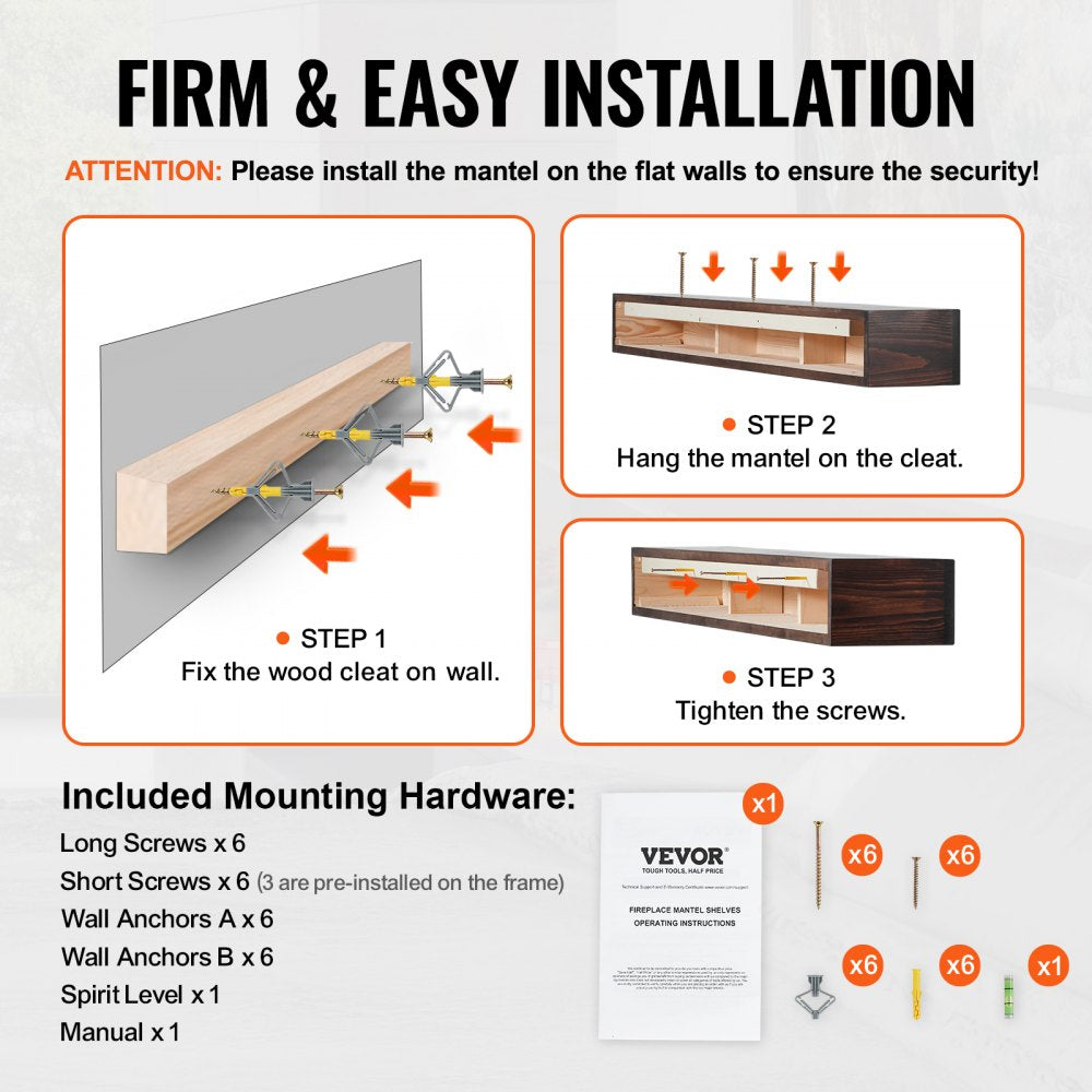 RW60-8-6 - Rustic 60" Pine Floating Mantel Shelf for Home Décor