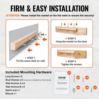 RB60-8-6 - 60" Rustic White Pine Floating Mantel Shelf for Decor