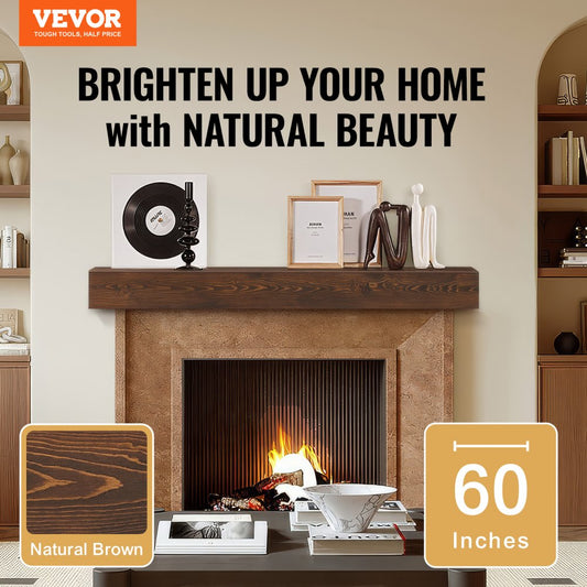 NB60-8-5 - 60" Rustic White Pine Floating Mantel Shelf for Home Decor